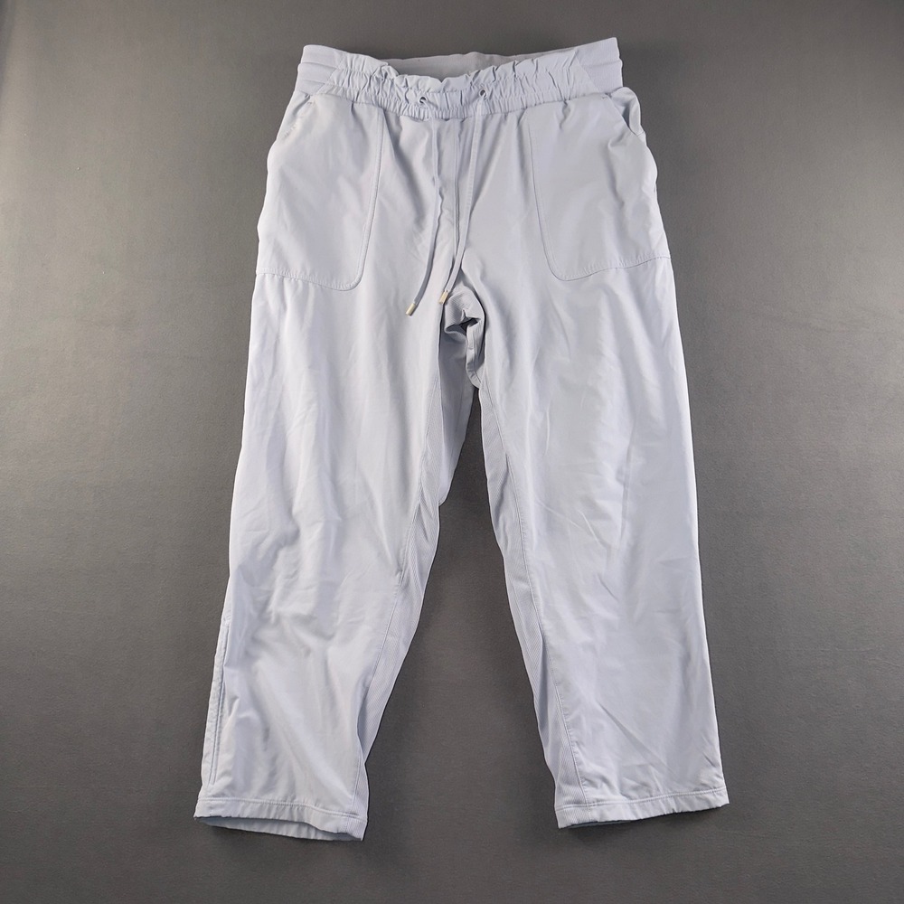 Lululemon Beyond the Studio Crop Blue Linen Jogger Pants LW6BKTS Size 12